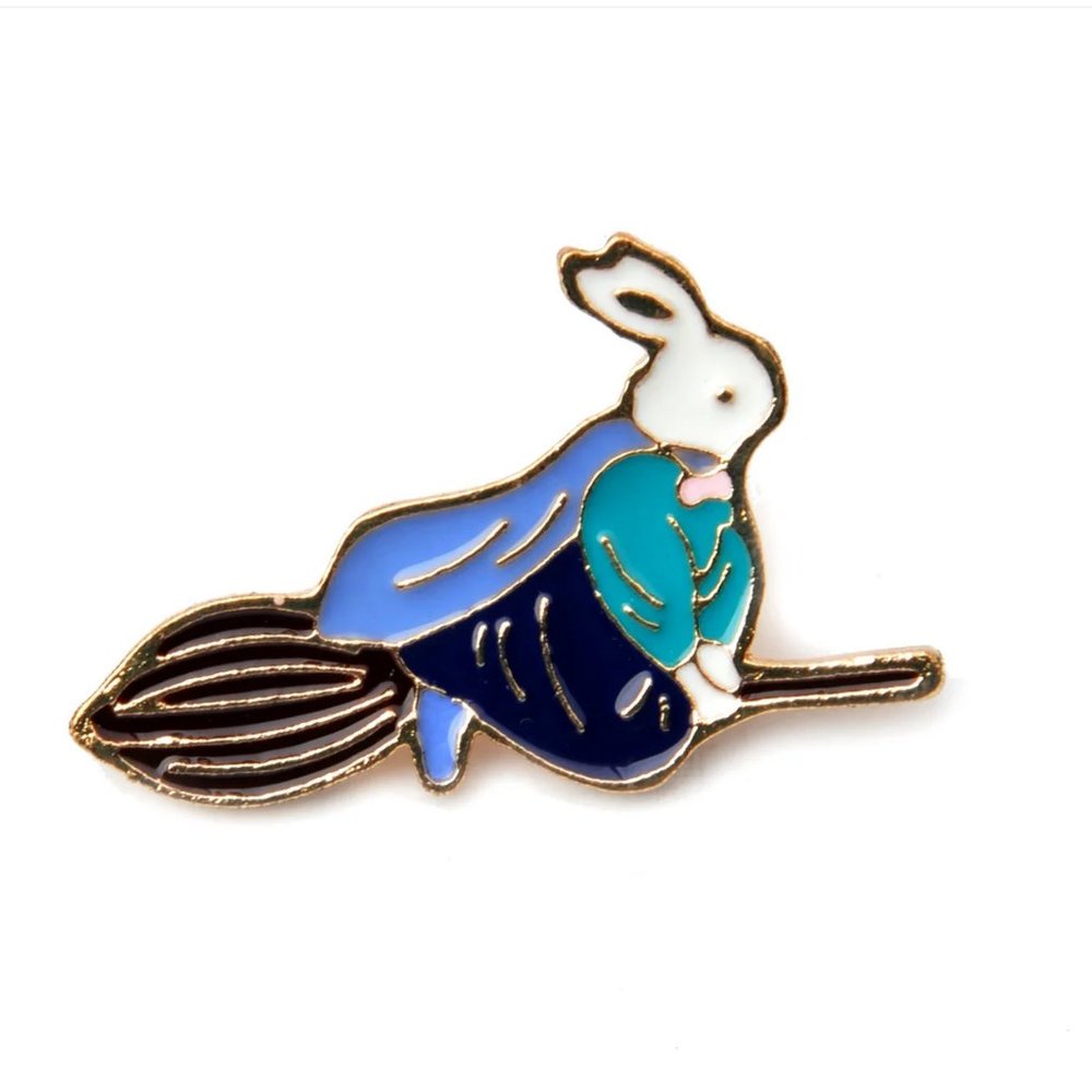 Witchy Flying Bunny Enamel Pin